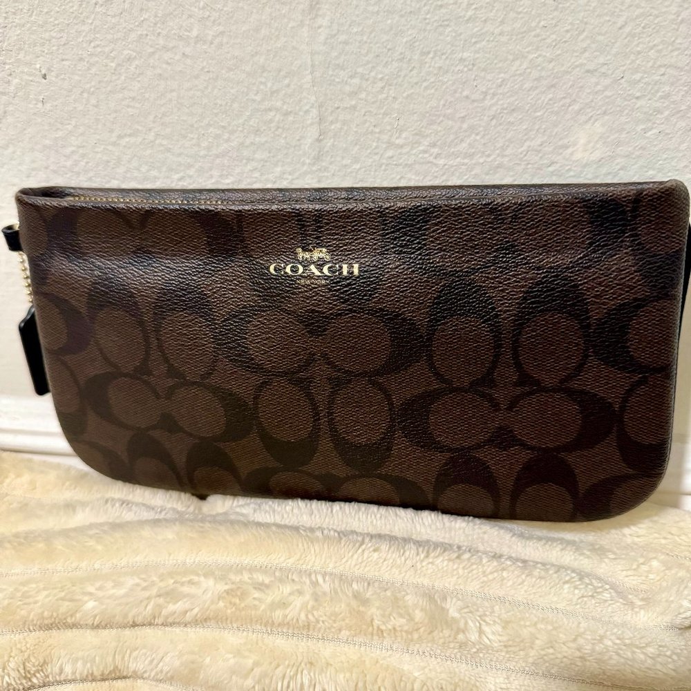 Coach brown C-pattern leather clutch wristlet purse